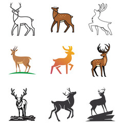 set of deer vector elements, silhouette, animal, horse, vector, deer, animals, farm, illustration, icon, wild, dog, set, black, mammal, nature, wildlife, cat, silhouettes, design, elephant, collection