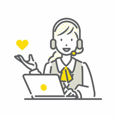 親切にアドバイスをするオペレーターの女性　シンプルでお洒落な線画イラスト