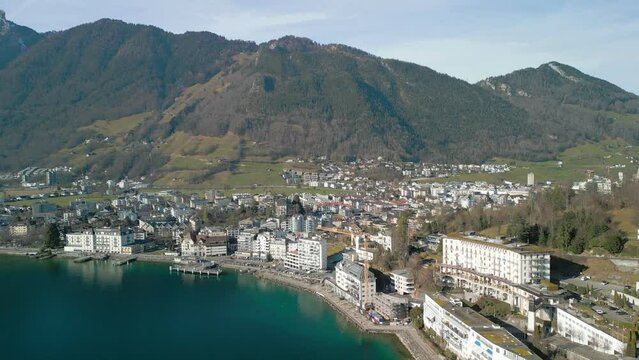 Panoramic aerial view of Brunnen and  Ingenbohl, Switzerland