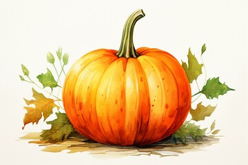 Illustration of a pumpkin with watercolor and thick brush strokes. Generative AI
