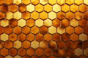 3D-rendered golden mosaic tiles form a hexagonal wall. Generative AI