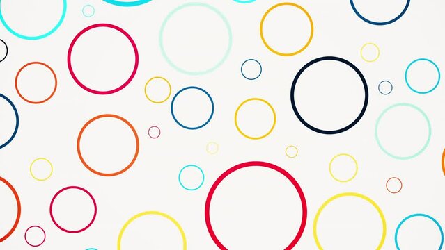 rotating colourful circle shapes on white background, pattern of circles with the displacement  effect and slow rotating, abstract animated background