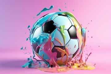 Y2K soccer ball melting in pastel colors. Generative AI - obrazy, fototapety, plakaty
