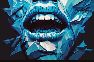 Illustration of a female mouth in abstract blue. Generative AI