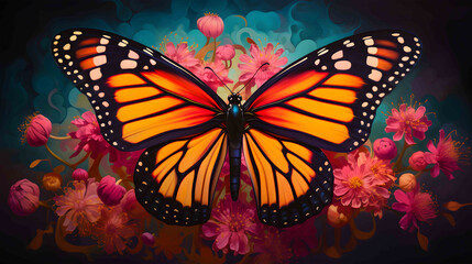 Monarch Butterfly's Floral Fantasy - obrazy, fototapety, plakaty