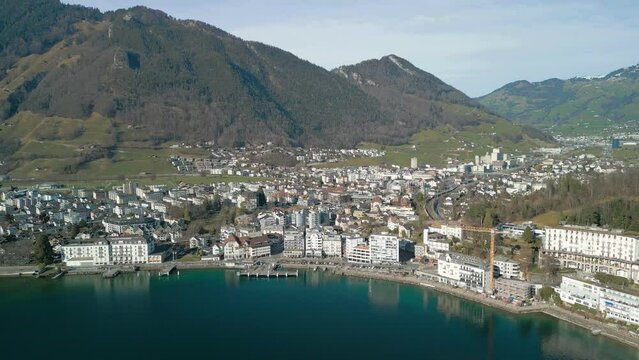 Panoramic aerial view of Brunnen and  Ingenbohl, Switzerland