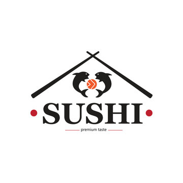 sushi logo template. traditional japanese food icon