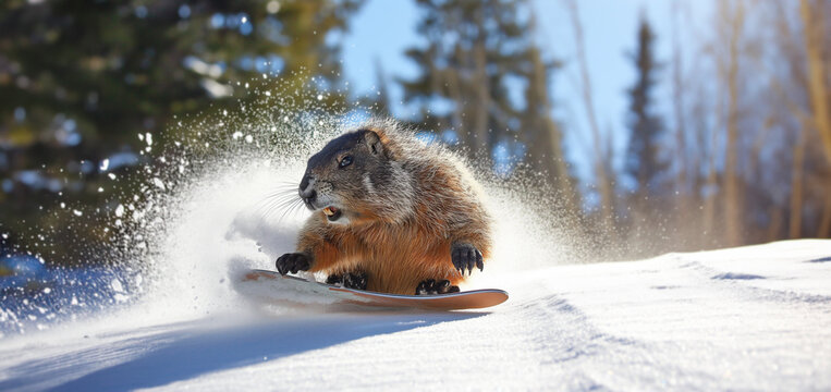 Snowboarding Shredder Groundhog: A Thrilling Winter Descent on Groundhog Day.