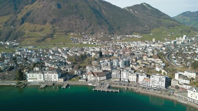 Panoramic aerial view of Brunnen and  Ingenbohl, Switzerland