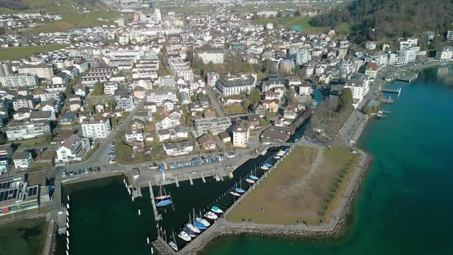 Panoramic aerial view of Brunnen and  Ingenbohl, Switzerland