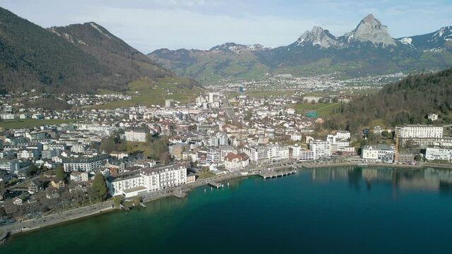 Panoramic aerial view of Brunnen and  Ingenbohl, Switzerland