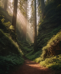 morning light leaks in the forest