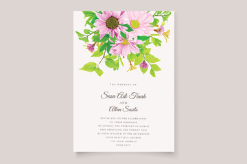 Beautiful hand drawn floral wedding invitation card template