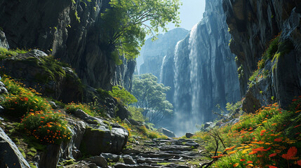 Beautiful natural waterfall view, located in hiding