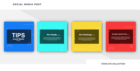 Tips social media tutorial, tips, post banner layout template background design element
