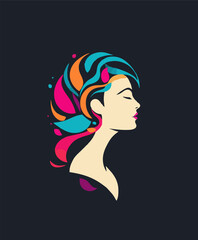 abstract, Beautiful woman long hair ,abstract logo, colorfull