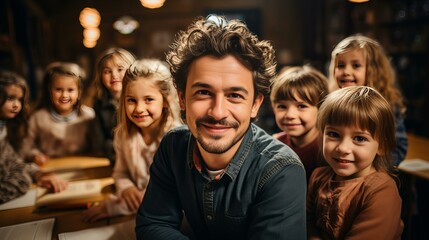 Fototapeta premium 先生と生徒の写真撮影
