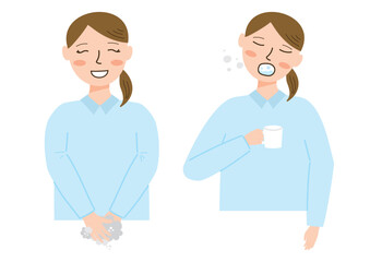 手洗いとうがいをする女性