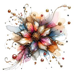 An abstract flower made of splashes of alcohol ink.
