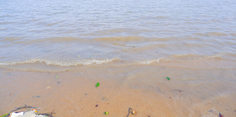 Natural View Of Small Waves Of Sea Water Rising On The Beach, Belo Laut Village, Indonesia