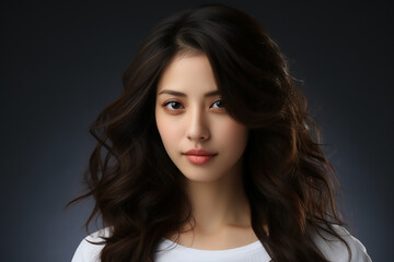 Fototapeta premium A Korean girl, 20 years old, beautiful, delicate makeup, portrait, front, white background, half body, 4k