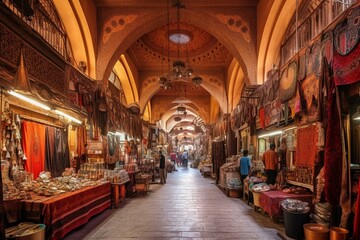 Fototapeta na wymiar beautiful old middle eastern market with stalls and oriental garments. Generative AI