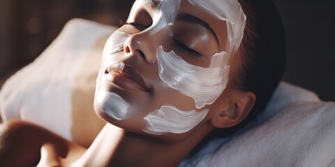 woman getting a facial mask, generative AI - obrazy, fototapety, plakaty
