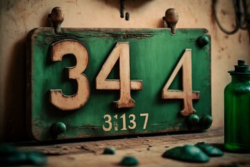 Green wooden sign with the text 'bio' and the number 347. Generative AI