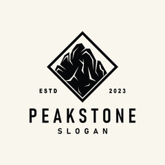 mountain rock peak logo simple design black silhouette natural stone brand template