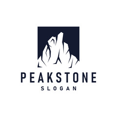 mountain rock peak logo simple design black silhouette natural stone brand template