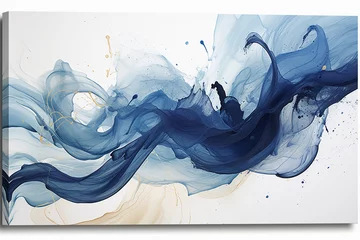 Fotobehang Splash effect decorative painting, white background, navy blue splash ink © 성우 양