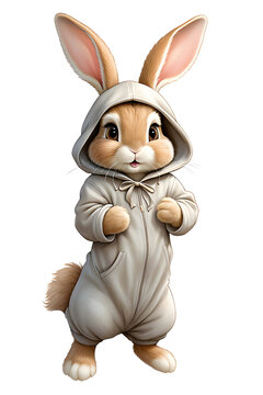 easter bunny rabbit wearing hoody on transparent background 