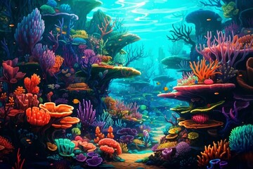 Underwater scene with vibrant coral reef. Generative AI