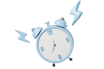 3d blue alarm clock with thunder icon for sale marketing isolated on blue pastel background. minimal quick time concept. urgent work. fast service. 3D Rendering. Banner, a place for text, copy space.