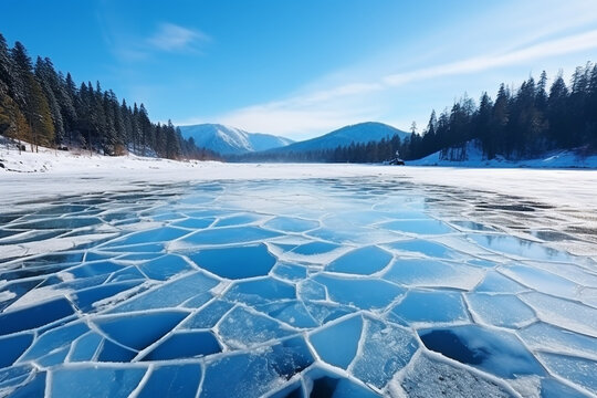 cracks in the lake ice