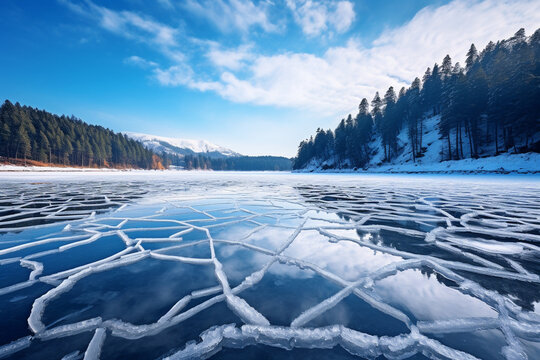 cracks in the lake ice