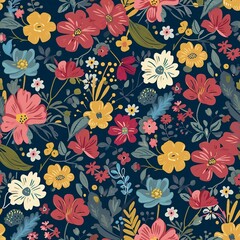 Fototapeta premium Beautiful vector seamless floral pattern with cute abstract flowers. Stock illustration. generative ai.