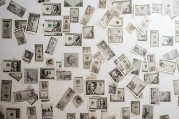 Wallpaper with $50 bills bordering white surface provides savings inspiration. Copy-space available. Generative AI