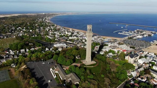 Aerial view of Cape Cod Pilgrim Monument and Provincetown