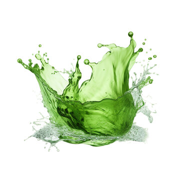 water splash, Liquid splashes of apple orange juice, green water on transparent background.