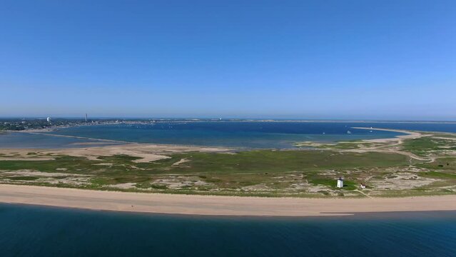 Aerial view of Cape Cod Provincetown beaches and lighthouses, multiple clips