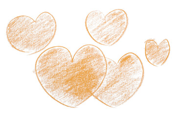 Pencil drawing orange heart isolated on transparent background.