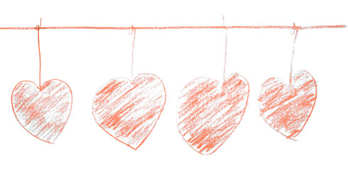 Pencil drawing orange heart isolated on transparent background.