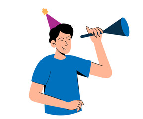 man shouting into megaphone