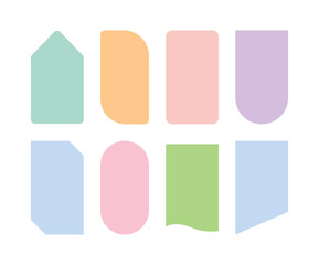 This is a set of design illustrations with simple, modern, geometric and abstract shapes. Set of frame, label, banner, panel and tag shapes.