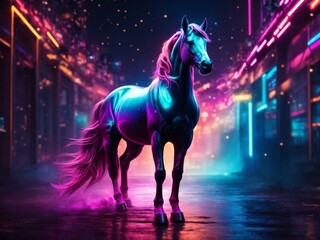 Obraz na płótnie Canvas Abstract neon light unicorn artwork design, digital art, wallpaper, stunning, intricate, glowing background