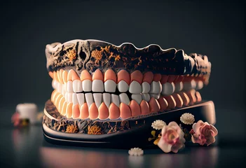 Fotobehang 3d render of removable traditional denture installation. Generative AI © Cirilla
