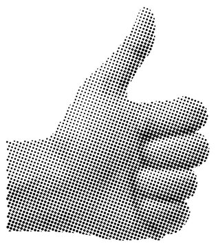 Retro halftone collage elements, halftone effect design, thump up retro design	