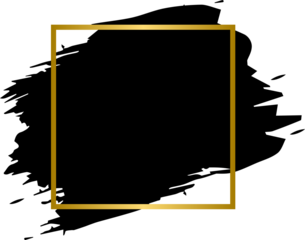 Ink brush stroke frame, grunge paint stroke with gold frame
