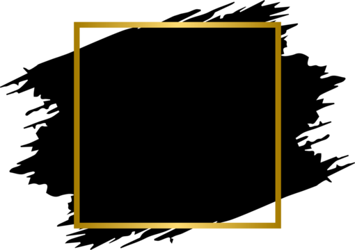 Ink brush stroke frame, grunge paint stroke with gold frame
